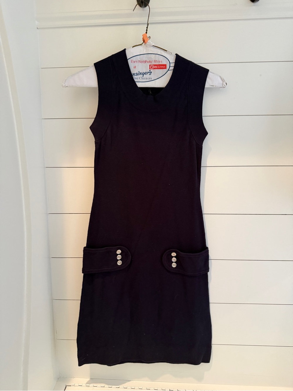 Banana Republic Knitted Classic Sleeveless Black Shift Dress with Pocket Detail